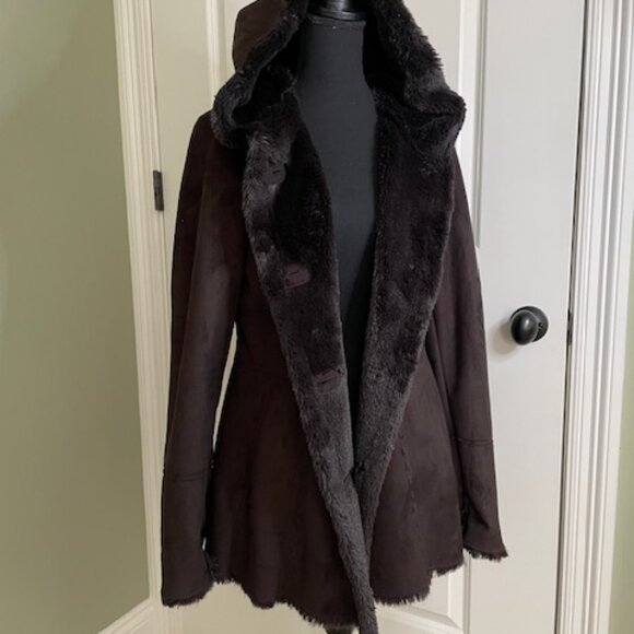Jones New York faux suede and fur hooded jacket size Medium - Picture 1 of 15